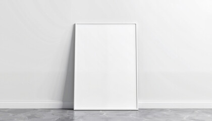 A blank vertical poster mockup placed against a plain white wall, ideal for presenting clean and professional poster designs, business branding, or minimalist artwork.