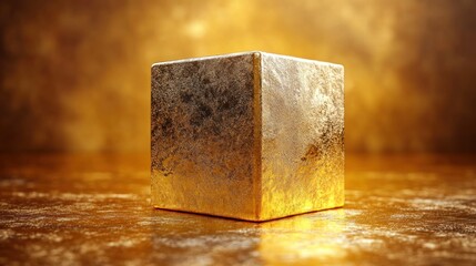 Gold cube on golden surface