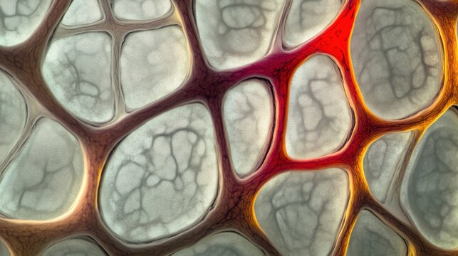 Aging cells observed in a high-tech laboratory under powerful microscope. Featuring structural decay and mutation