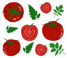 Seamless pattern of Red tomatoes and tomato leaves, vector illustration