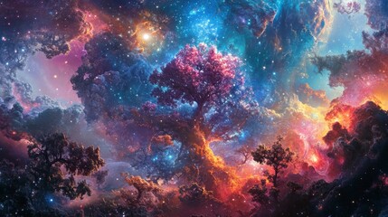 Fototapeta premium Cosmic Tree of Life in Nebula