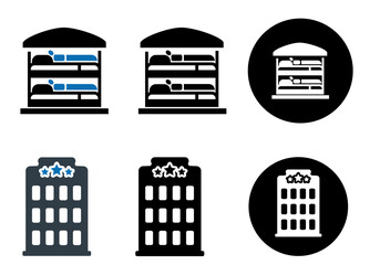 Hostel, building, bed icon