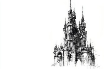 Fototapeta premium Intricate Gothic Castle Illustration with Tall Spires and Details