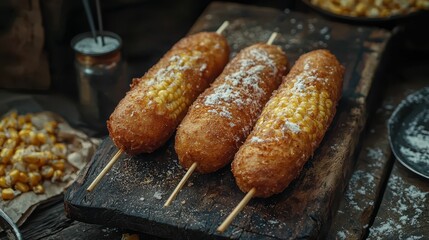Crispy Corn on the Cob Sticks Ready for Tasting at a Fair