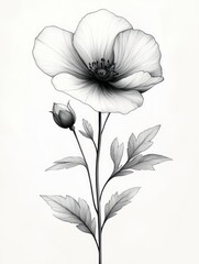 Fototapeta premium Minimalist Line Drawing Flower with Soft Natural Lighting and Monochrome Palette