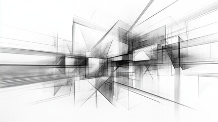 Abstract Lines and Shapes Creating a Dynamic Space with Depth and Perspective in Monochrome Style
