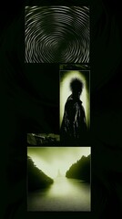 Abstract Green Portrait with Swirling Patterns and Nature Elements