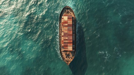 Obraz premium Aerial View of a Cargo Ship Sailing on the Ocean