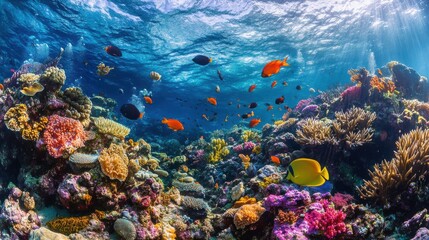 Obraz premium Vibrant Coral Reef Ecosystem With Diverse Fish Species