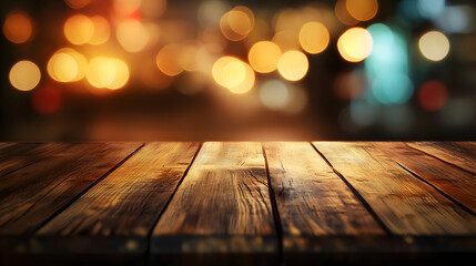 A wooden table with a blurry background