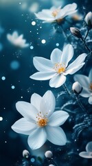 Fototapeta premium Serene White Flowers on a Soft Blue Background with Bokeh Effect