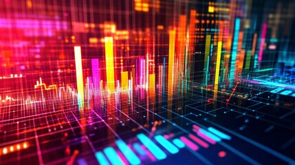 Abstract data visualization, colorful digital display, data streams, technological background, presentation element