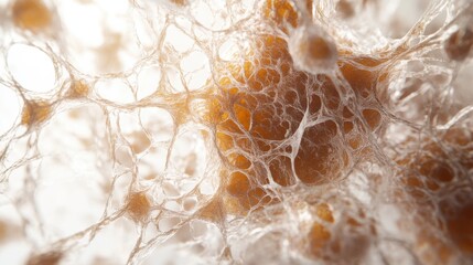 Aging cells observed under a microscope in a lab. Featuring cellular breakdown and molecular degradation