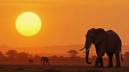 Fototapeta premium Gentle Giant: Elephant Walking at Sunset