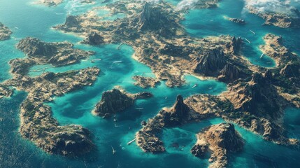 Obraz premium Aerial View of a Rocky Island Archipelago in Turquoise Waters