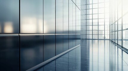 Fototapeta premium Modern Office Interior with Glossy Walls and Bright Windows