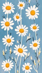 Obraz premium Vibrant Daisy Floral Pattern on Blue Background for Decorative Use