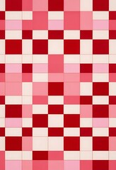 Fototapeta premium Harmonious interplay, Square tiles in shades of red and pink create aesthetic pattern