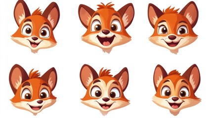 Fototapeta premium Cartoon fox heads with various expressions.