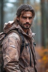 Man Hiking Autumn Forest Portrait