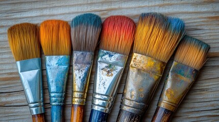 Used Paint Brushes on Wood