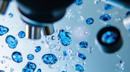 Aging cells observed under a microscope in a research lab. Featuring biological breakdown and molecular aging