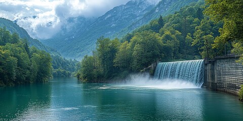 Fototapeta premium Harmony of Nature and Technology in Hydropower