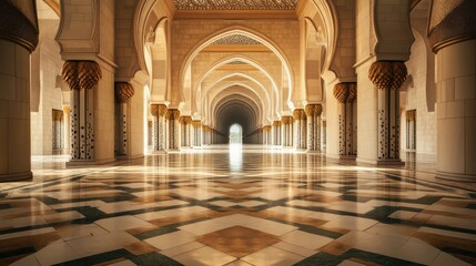Fototapeta premium Stunning Architectural Symmetry in Grand Mosque Interior Design