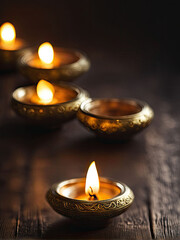 Traditional oil lamps with flickering flames cast a warm, golden glow, creating a peaceful and spiritual ambiance, symbolizing light, hope, and devotion.
