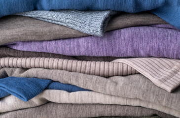 Close up of Merino Wool Sweaters in Stack