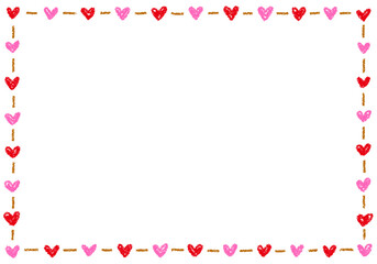 手描きのクレヨン素材　背景　ハートのフレーム