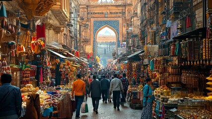 Vibrant Indian Bazaar: A bustling marketplace filled with colors, textures, and the energy of daily life.