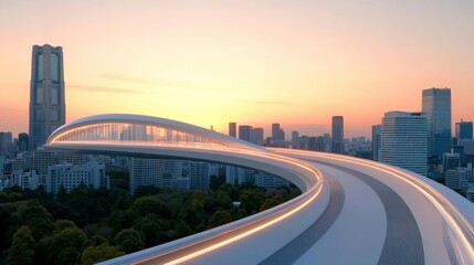 Fototapeta premium Sky-High Rooftop Infinity Bridge: Futuristic Urban Architecture Marvels,3D rendering