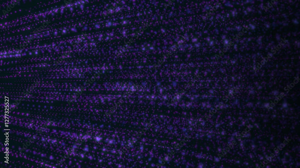 Wall mural cool cyber tech seamless loop background. purple floating lights flying through space. glowing dark 