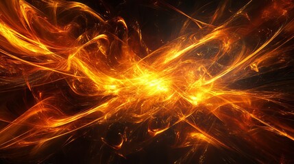 Fiery Abstract Background Orange Yellow Gold Energy Dynamic Powerful Burning Bright Glowing Intense Hot Light Rays Design Texture Illustration Graphic