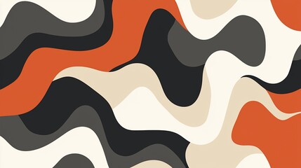 Abstract wavy pattern with orange, black, and beige colors.