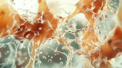 Aging cells seen under a microscope in a laboratory. Featuring cellular breakdown and molecular degradation