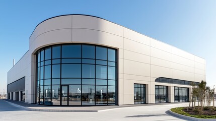 Obraz premium Futuristic Industrial Complex: Hyper-Modern Chemical Processing Plant with Curved Aluminum Facades,3D rendering