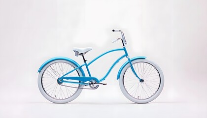 Naklejka premium A Light Blue Cruiser Bicycle on White Background