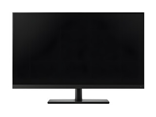 A sleek, modern flat screen TV with a black screen, set against a white background.