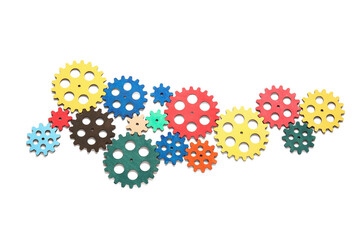 Wooden gears on white background