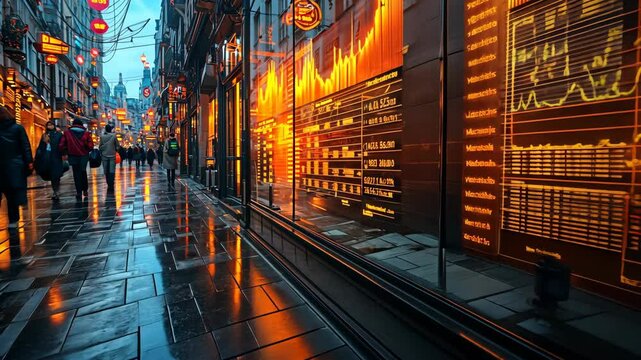 Stock Market Reflections: A City Street at Dusk - Powered by Adobe