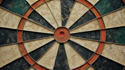 A dartboard with arrows stuck in different sections, with a clear space around the target for copy space.