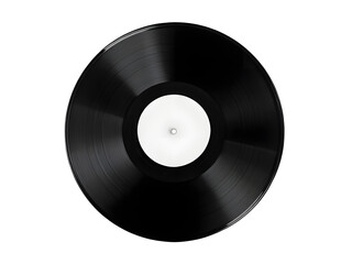 A black vinyl record with visible grooves, symbolizing retro and analog music on a white background.