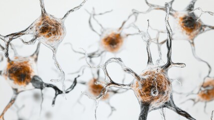 Obraz premium Aging cells studied under magnification in a lab. Featuring molecular breakdown and cellular decay