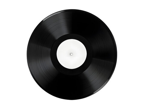 A black vinyl record with visible grooves, symbolizing retro and analog music on a white background.