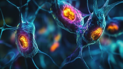 Aging cells under a microscope in a biological lab. Featuring cellular breakdown and aging effects