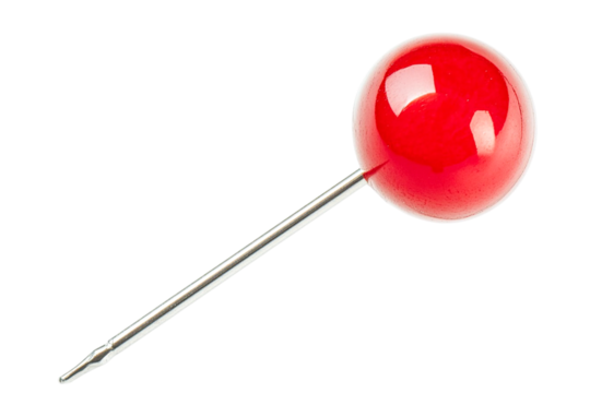 A vibrant red spherical pin with a sleek metallic shaft an elegant design