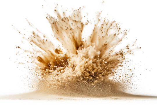 Dynamic Explosion of Fine Sand Particles Isolated on Transparent Background