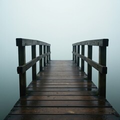 Obraz premium A weathered wooden bridge spanning a deep pool of grey water, solitude, gray, peaceful